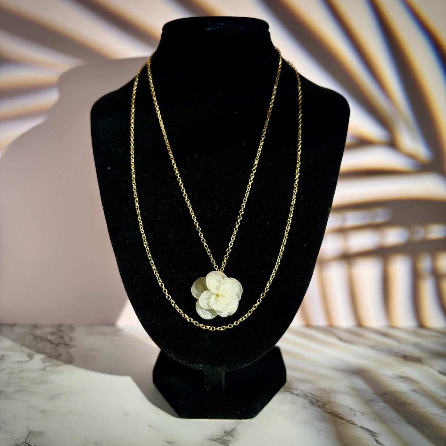 Double Chain Floral Pendant Necklace