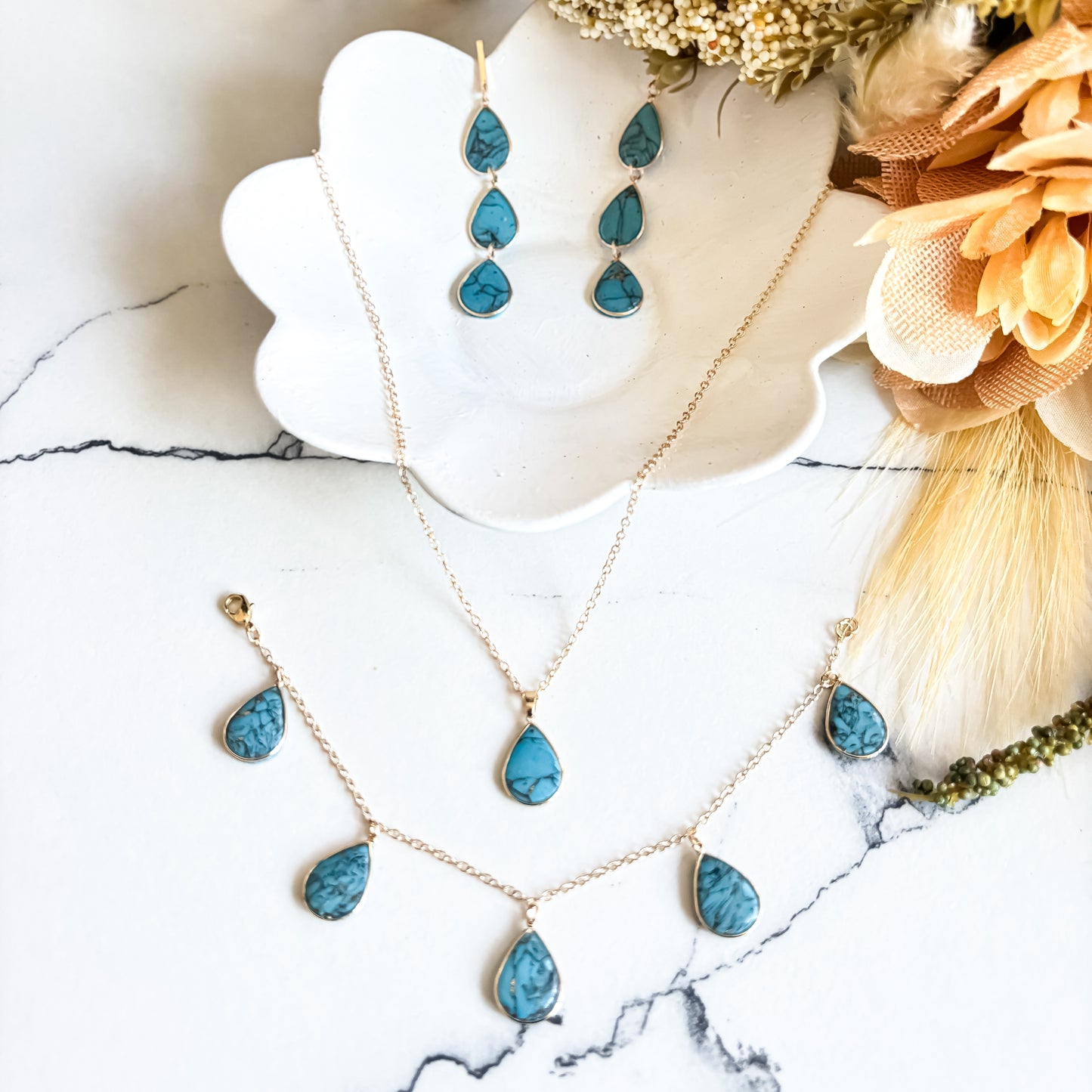 Teardrop Cascade Earrings/Necklace/Bracelet Set